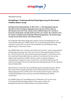 ElringKlinger-Tochtergesellschaft Hug Engineering AG übernimmt