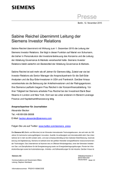 Presseinformation: Sabine Reichel übernimmt Leitung der Siemens