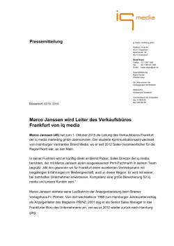 Marco Janssen wird Leiter des Verkaufsbüros Frankfurt von iq media