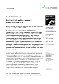 Nachhaltigkeit und Innovationen – Der EISEN Award 2016