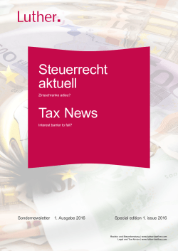 Sondernewsletter Steuerrecht aktuell, 1. Ausgabe 2016