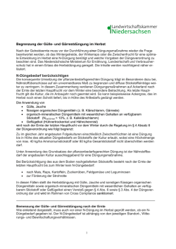Begrenzung der Gülle- und Gärrestdüngung im Herbst N