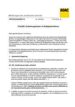 32/2016 ITALIEN: Zustellungsfristen im Bußgeldverfahren