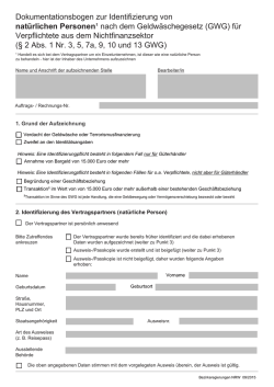 Dokumentationsbogen zur Identifizierung von nat&uuml;rlichen Personen