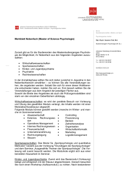 Merkblatt Nebenfach (Master of Science Psychologie) Zurzeit gibt es