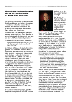 Ehrenmitglied des Freundeskreises Bischof em. Manfred M&uuml;ller ist