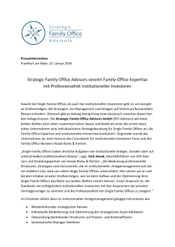 Strategic Family Office Advisors vereint Family-Office