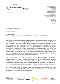 Hamburg, den 12.06.2015 Pressemitteilung Paris Air Show – Hanse