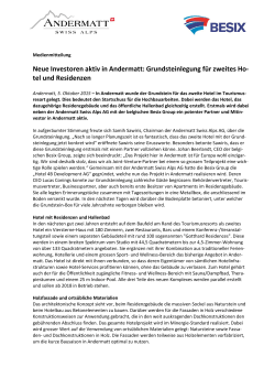 Neue Investoren aktiv in Andermatt: Grundsteinlegung für zweites