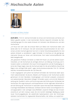 NEWS Schneider soll Rektor bleiben 23.07.2015 | Prof. Dr. Gerhard