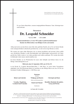 Dr. Leopold Schneider - Ritterorden vom Heiligen Grab zu Jerusalem