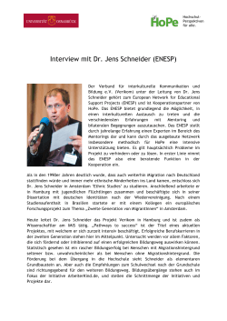 Interview mit Dr. Jens Schneider (ENESP) - HoPe