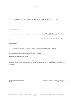 Oeltz Vollmacht als informierter Vertreter (&sect; 141 Abs. 3 ZPO)