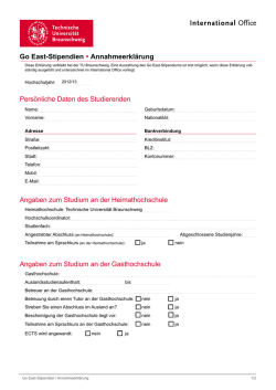Go East-Stipendien &bull; Annahmeerkl&auml;rung Pers&ouml;nliche Daten des