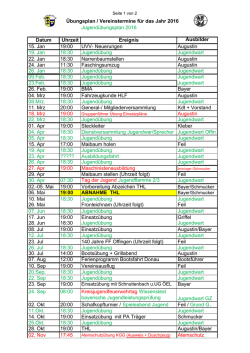 Jugend&uuml;bungsplan 2016 Datum Uhrzeit Ereignis Ausbilder 15. Jan