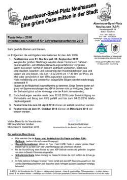 Feste feiern 2016 Informationsrundbrief f&uuml;r Bewerbungsverfahren