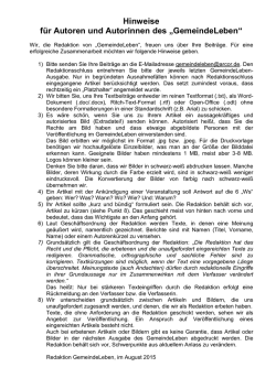 Hinweise f&uuml;r Autoren und Autorinnen des &bdquo;GemeindeLeben&ldquo;