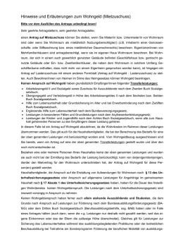 Hinweise und Erl&auml;uterungen zum Wohngeld