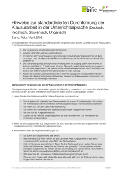 Hinweise zur standardisierten Durchf&uuml;hrung der Klausurarbeit in der