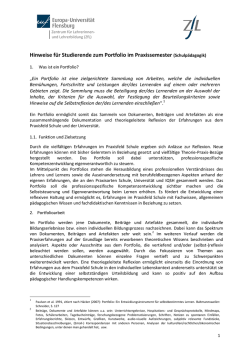 Hinweise zum Portfolio Schulp&auml;dagogik
