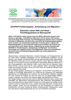 ECOPOP Positionspapier &bdquo;Entwicklung und Migration&ldquo; Zwischen