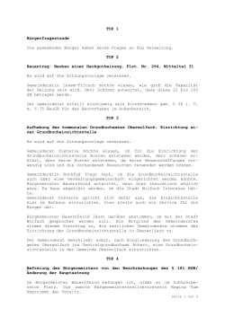 Protokoll der Gemeinderatssitzung vom 20.10.2015