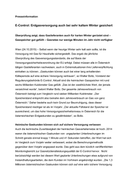 E-Control: Erdgasversorgung auch bei sehr kaltem Winter gesichert