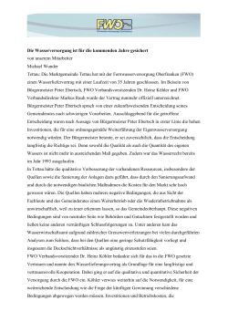 Die Wasserversorgung ist f&uuml;r die kommenden Jahre gesichert von