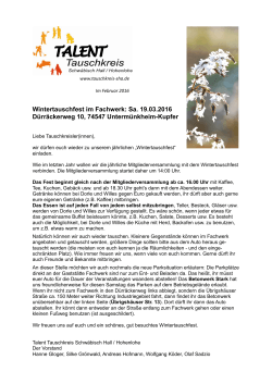 Wintertauschfest im Fachwerk: Sa. 19.03.2016 Dürräckerweg 10