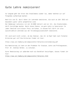 Gute Lehre nominieren! - FSR Lehramt der Universit&auml;t Hamburg