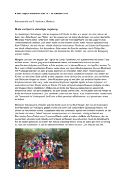 KIDS-Camp in Solothurn vom 12. – 16. Oktober 2015 Pressebericht