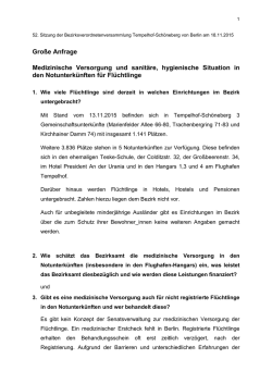 Große Anfrage Medizinische Versorgung und sanitäre, hygienische