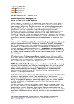 Medienmitteilung: Zürich, 7. Oktober 2015 Politiker plädieren für