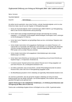 Ergänzende Erklärung zum Antrag auf Wohngeld (Miet