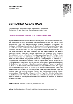 BERNARDA ALBAS HAUS - Premiere am 3. Oktober
