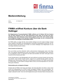 Medienmitteilung FINMA eröffnet Konkurs über die Bank Hottinger