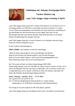 Lama Tashi Sangpo lehrt vom 30. - 31. Januar 2016 in