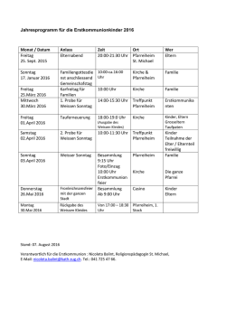 Jahresprogramm f&uuml;r die Erstkommunionkinder 2016 Monat / Datum
