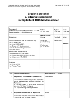 Ergebnisprotokoll 9. Sitzung Nutzerbeirat im Digitalfunk BOS