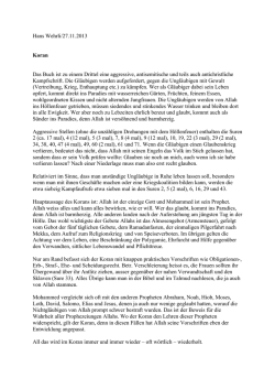 Hans Wehrli/27.11.2013 Koran Das Buch ist zu einem Drittel eine