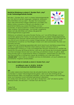 Herzliche Einladung zu einem 2. Runden Tisch „Asyl“