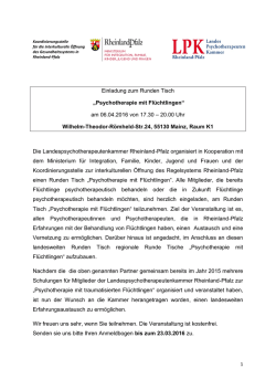 Einladung zum Runden Tisch „Psychotherapie mit Flüchtlingen“ am