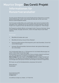 Informationen f&uuml;r Konzertveranstalter Maurice Steger Das Corelli
