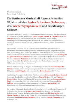 Comunicato stampa - Settimane Musicali di Ascona