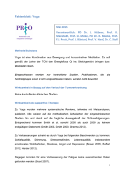 Faktenblatt: Yoga Mai 2015 Verantwortlich: PD Dr. J. Hübner, Prof. K