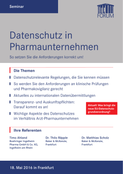 Datenschutz in Pharmaunternehmen - FORUM · Institut für Management