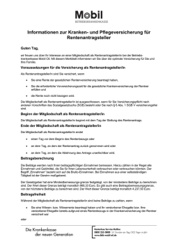 Informationen zur Kranken- und Pflegeversicherung f&uuml;r