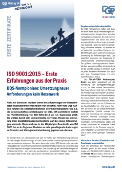 ISO 9001:2015 – Erste Erfahrungen aus der Praxis