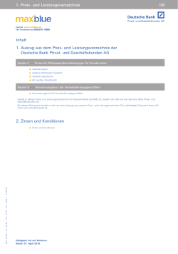 Inhalt 1. Auszug aus dem Preis- und Leistungsverzeichnis der