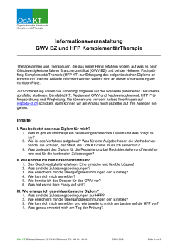 Informationsveranstaltung GWV BZ und HFP